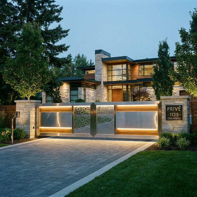 Portão basculante automático de alumínio instalado em residência